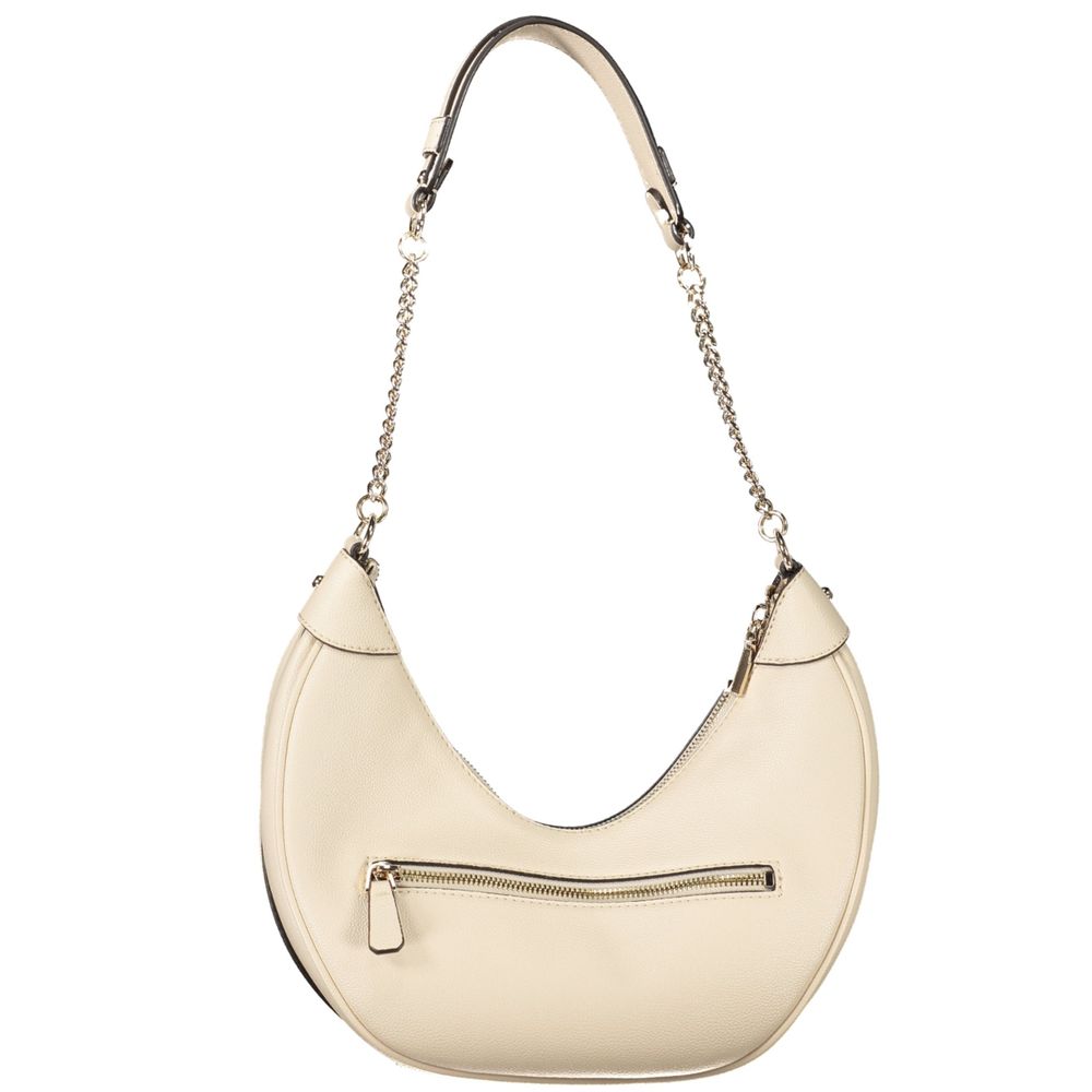 Guess Jeans beige polyurethane women's handbag with sleek design and top handle, featuring subtle branding and modern style.