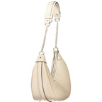 Beige Guess Jeans women's polyurethane handbag with sleek design and gold-tone hardware, stylish accessory for everyday use.