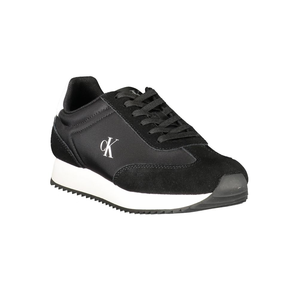 Calvin Klein Nero leather women's sneaker with sleek design and white rubber sole, stylish and comfortable footwear.
