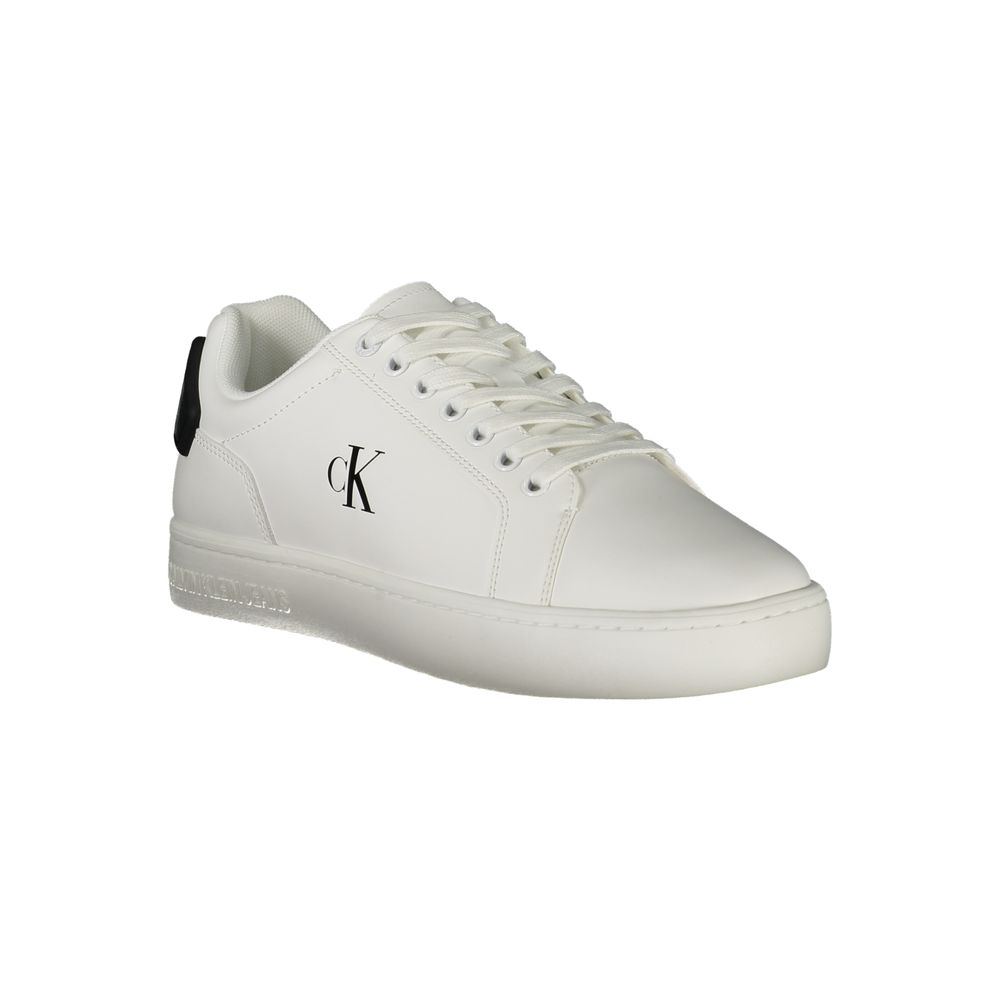 Calvin Klein Bianco men's sneaker with white polyurethane upper and sleek design, featuring laces and a modern athletic style.