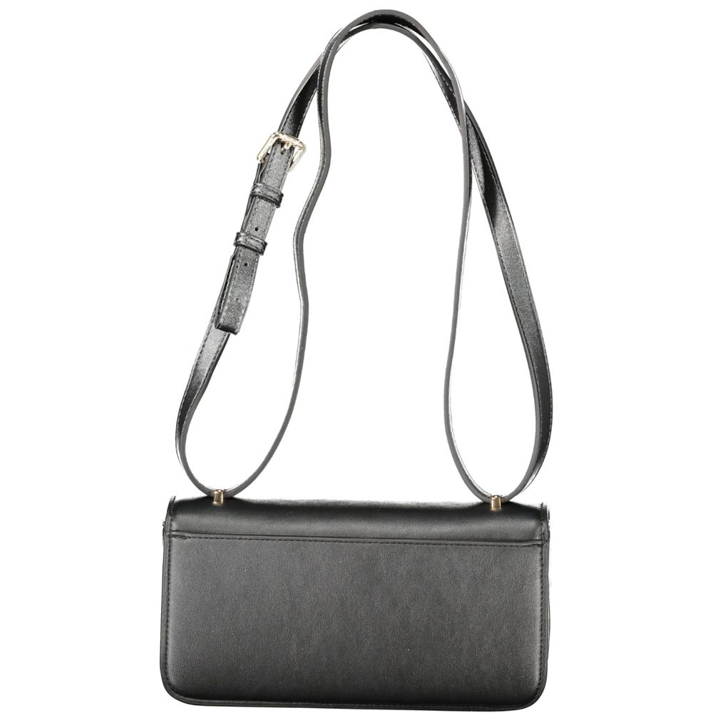 Mario Valentino Nero polyurethane women's bag with sleek design and gold-tone accents, featuring a top handle and adjustable shoulder strap.