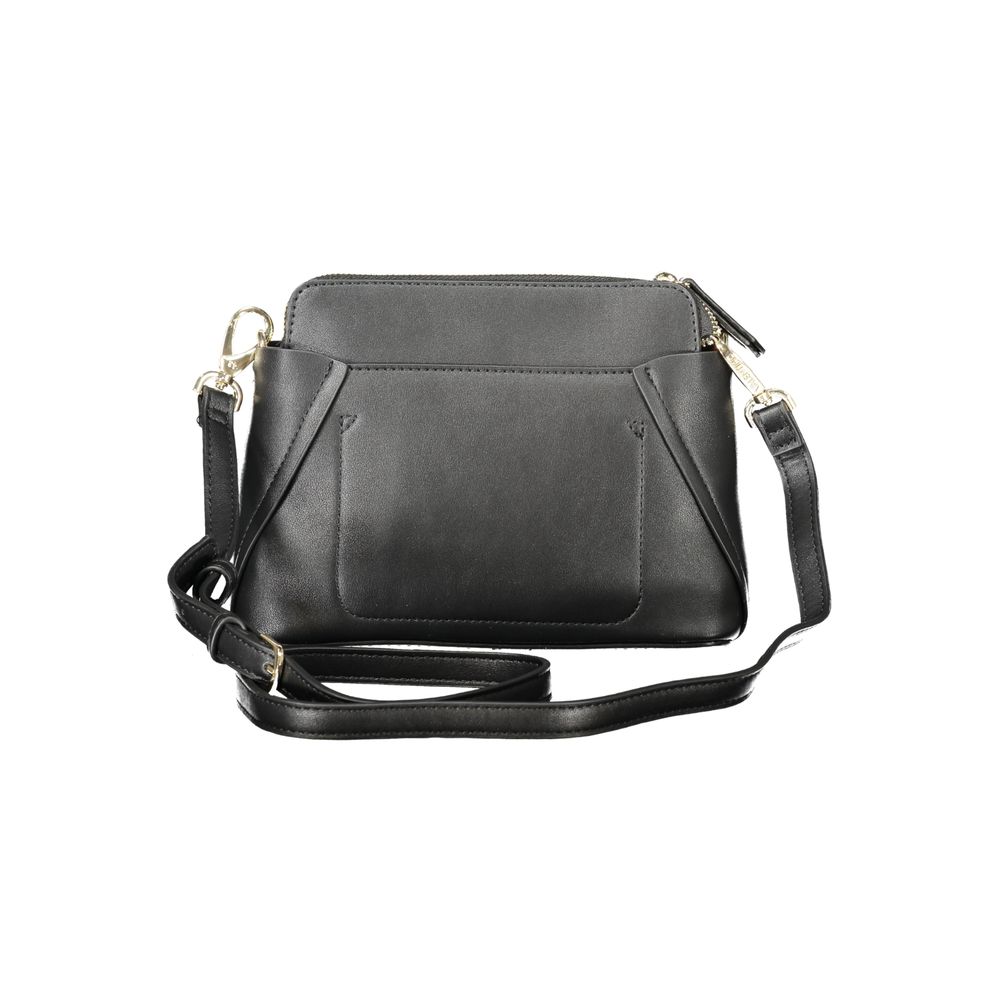 Mario Valentino Nero polyurethane women's bag with sleek design and silver hardware, featuring a top handle and spacious interior.