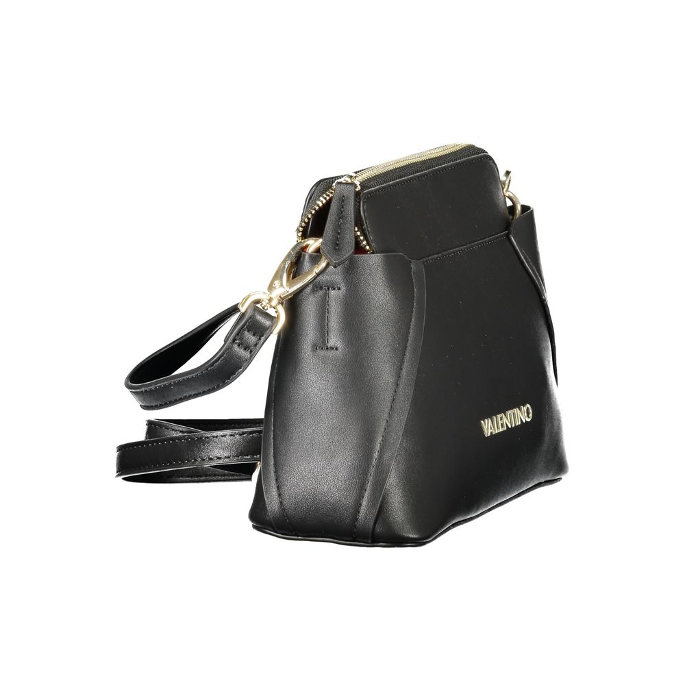 Mario Valentino Nero women's polyurethane bag with sleek design and silver hardware, featuring a top handle and adjustable shoulder strap.