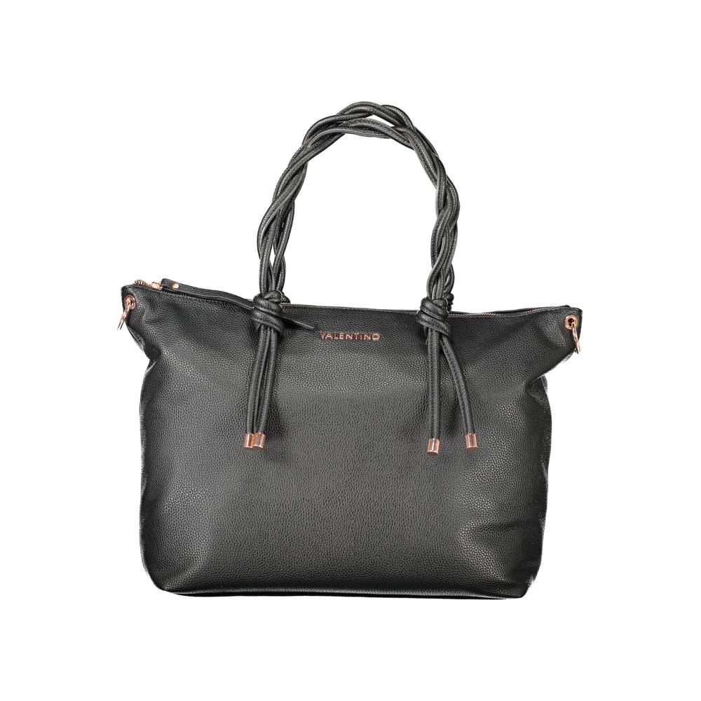 Mario Valentino women's black polyurethane bag featuring sleek design and top handles, perfect for everyday use.