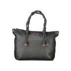 Mario Valentino women's black polyurethane bag featuring sleek design and top handles, perfect for everyday use.