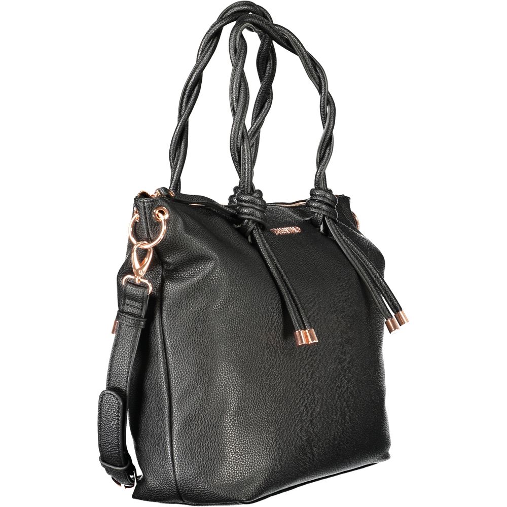 Black polyurethane women's bag by Mario Valentino with sleek design and silver-tone hardware.