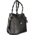 Black polyurethane women's bag by Mario Valentino with sleek design and silver-tone hardware.