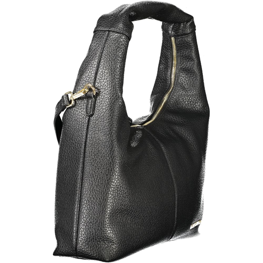 Mario Valentino black polyurethane women's bag with sleek design and top handle, featuring a minimalist style for everyday use.