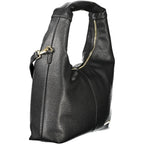Mario Valentino black polyurethane women's bag with sleek design and top handle, featuring a minimalist style for everyday use.