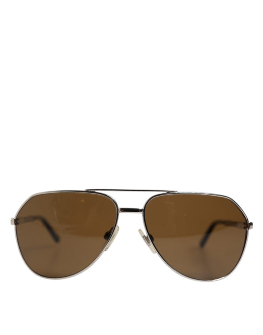 Dolce & Gabbana DG2073 Silver Steel Classic Pilot Brown Lens Sunglasses Dolce & Gabbana