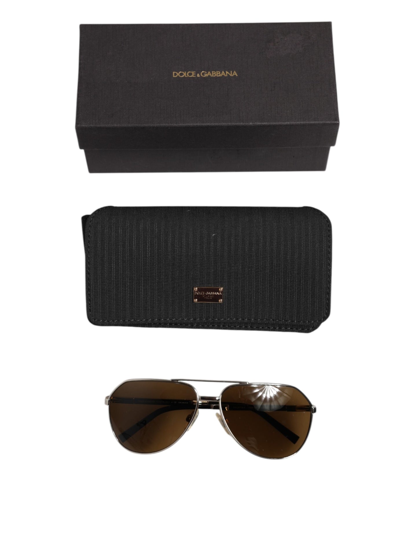Dolce & Gabbana DG2073 Silver Steel Classic Pilot Brown Lens Sunglasses Dolce & Gabbana