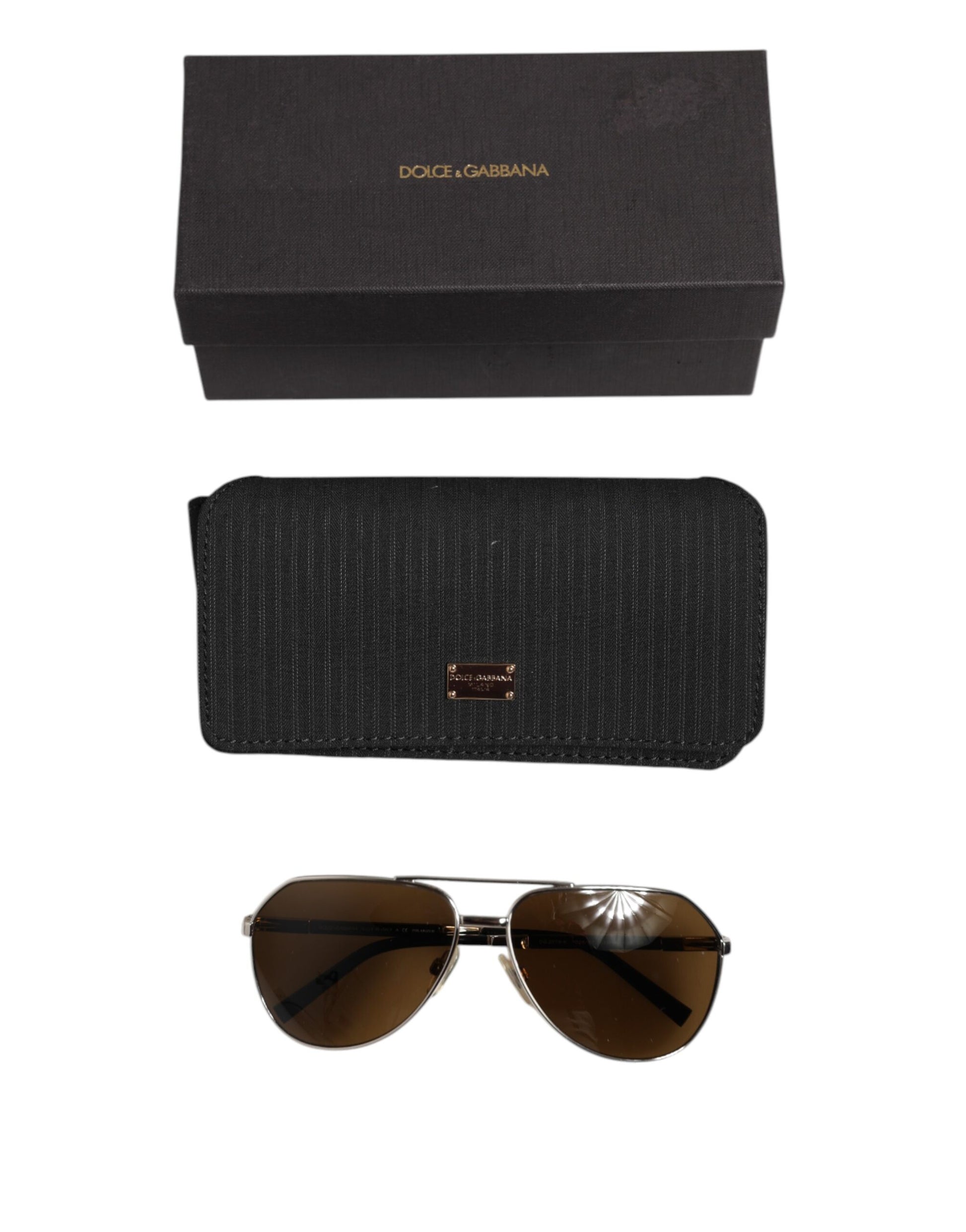 Dolce & Gabbana DG2073 Silver Steel Classic Pilot Brown Lens Sunglasses Dolce & Gabbana