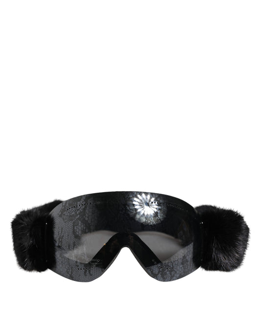 Dolce & Gabbana Black Bi0759 Lace Mirrored Ski Goggles Mask Sunglasses Dolce & Gabbana