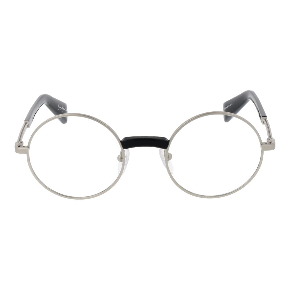 Yohji Yamamoto silver metal glasses frames with sleek design and clear lenses, showcasing modern eyewear style.