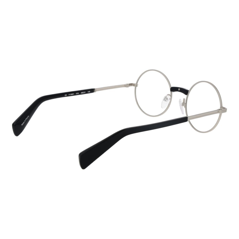 Yohji Yamamoto silver metal glasses frames with sleek design and clear lenses, stylish eyewear accessory.