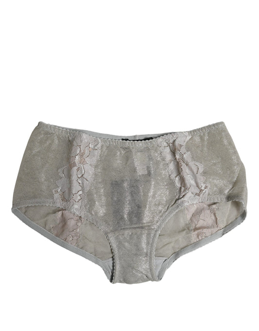 Dolce & Gabbana Gray Cotton Floral Lace High Waist Panty Underwear Dolce & Gabbana