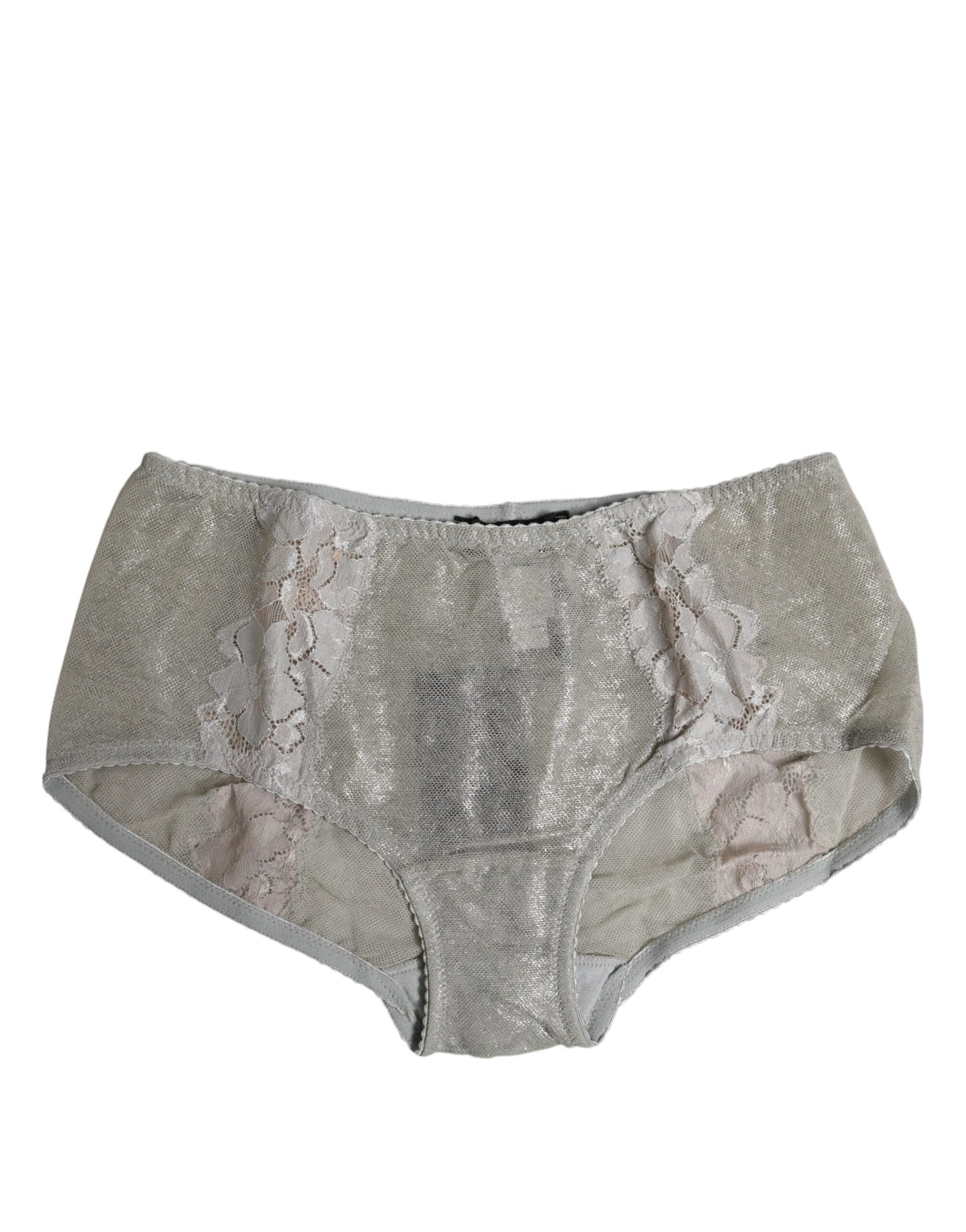 Dolce & Gabbana Gray Cotton Floral Lace High Waist Panty Underwear Dolce & Gabbana