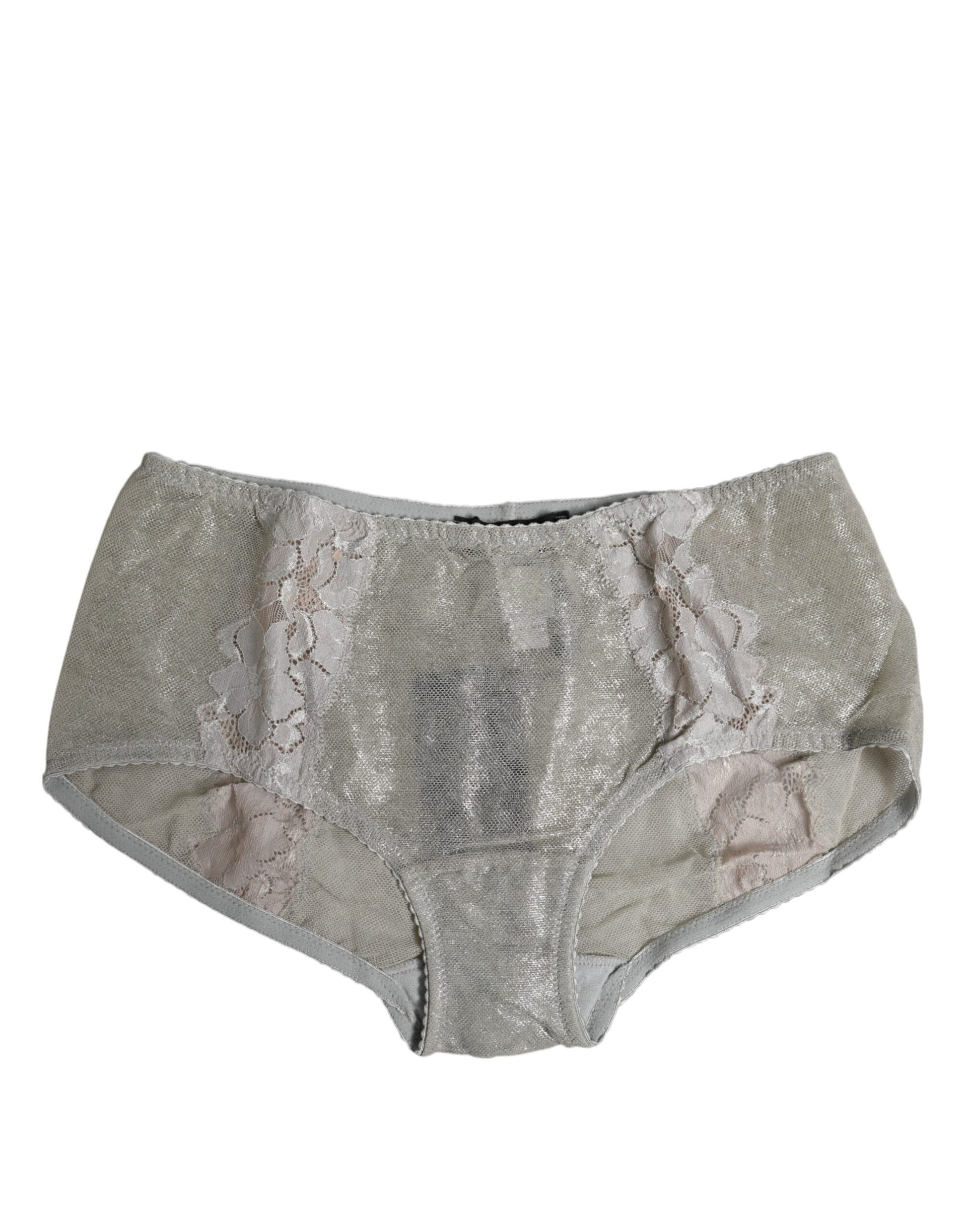 Dolce & Gabbana Gray Cotton Floral Lace High Waist Panty Underwear Dolce & Gabbana