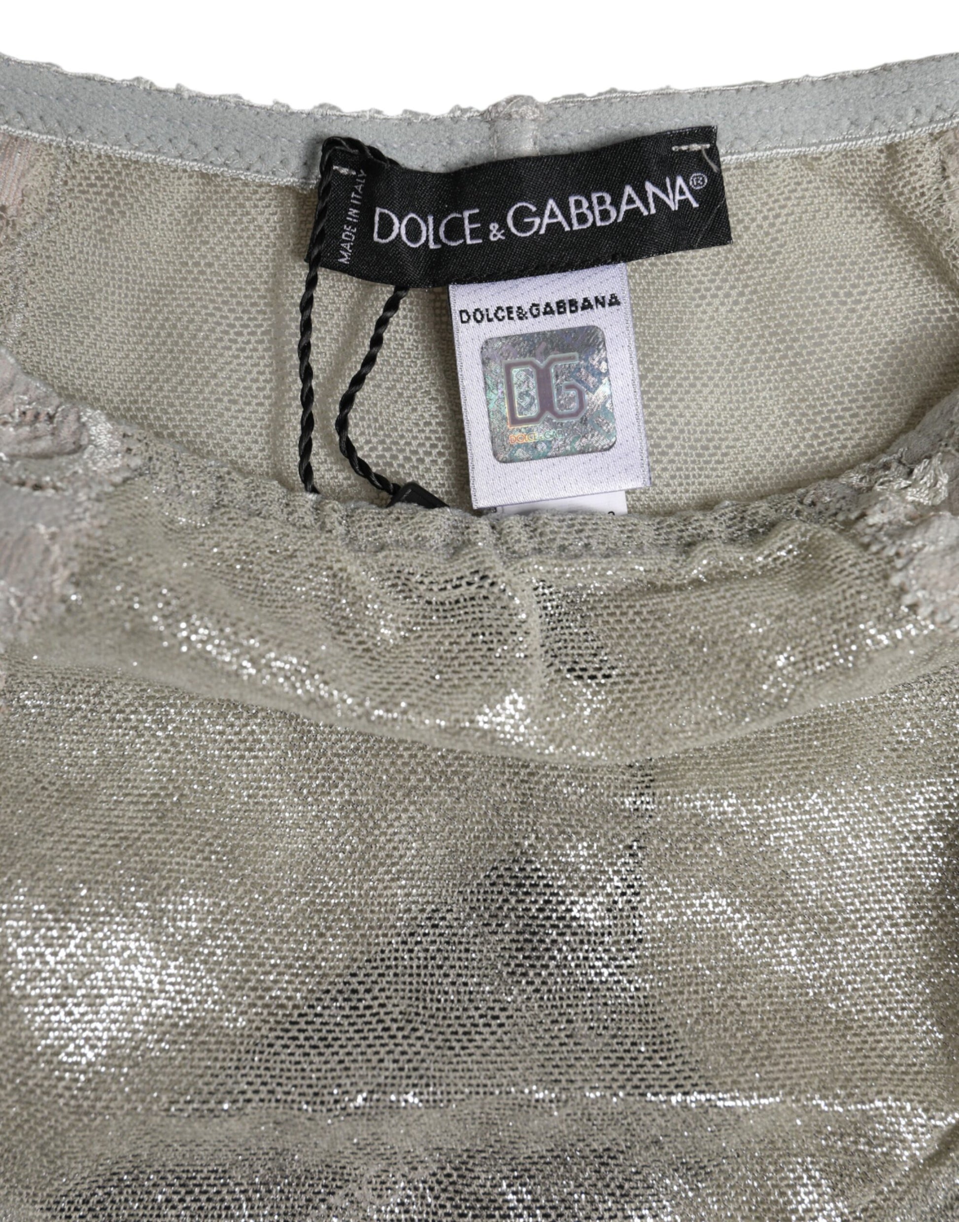 Dolce & Gabbana Gray Cotton Floral Lace High Waist Panty Underwear Dolce & Gabbana