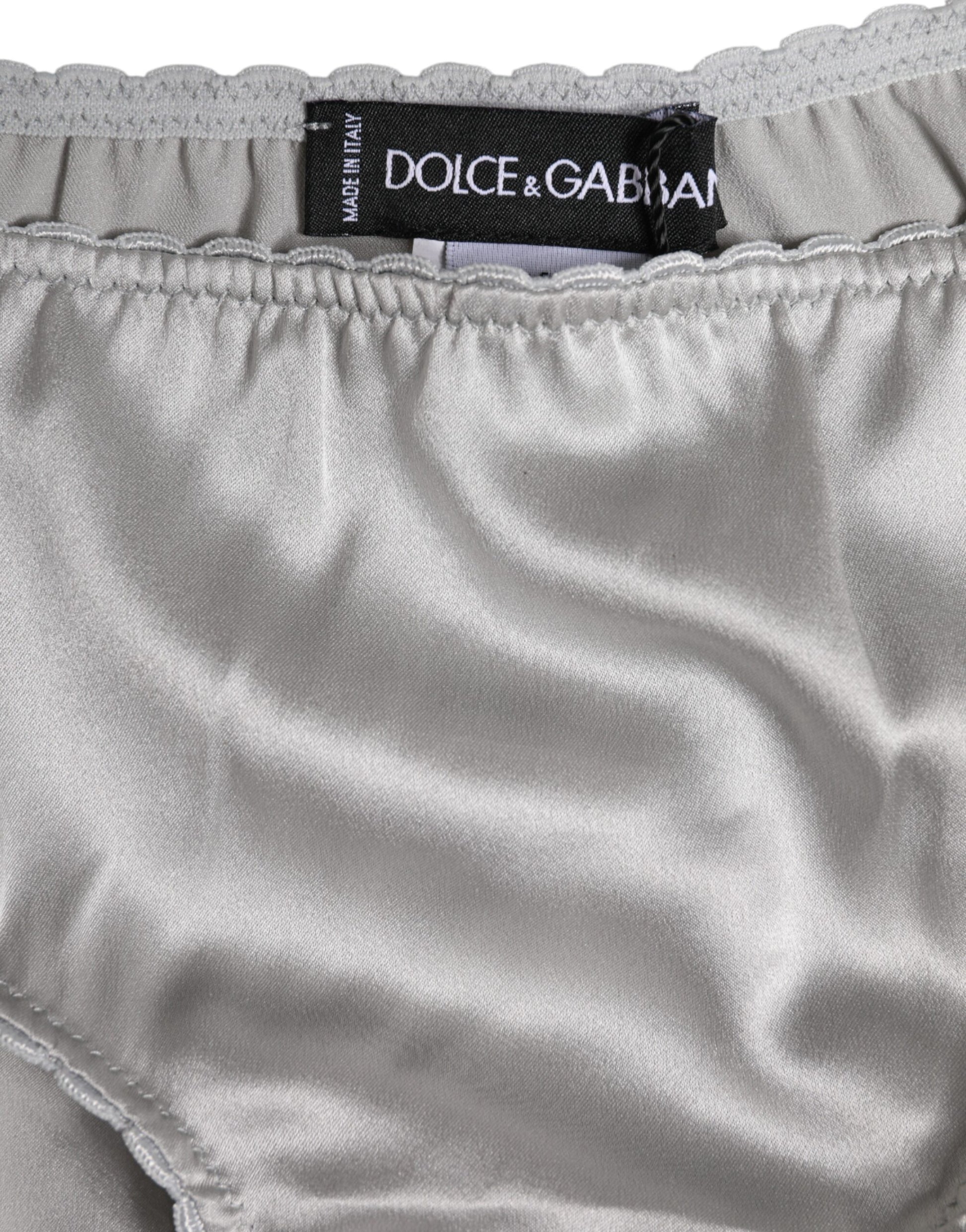 Dolce & Gabbana Gray Silk Stretch Bottom Low Waist Panty Underwear Dolce & Gabbana