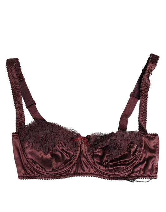 Dolce & Gabbana Burgundy Silk Underwired Balconette Bra Underwear Dolce & Gabbana