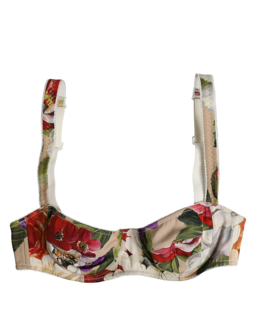 Dolce & Gabbana Beige Floral Balconcino Underwired Bra Underwear Dolce & Gabbana