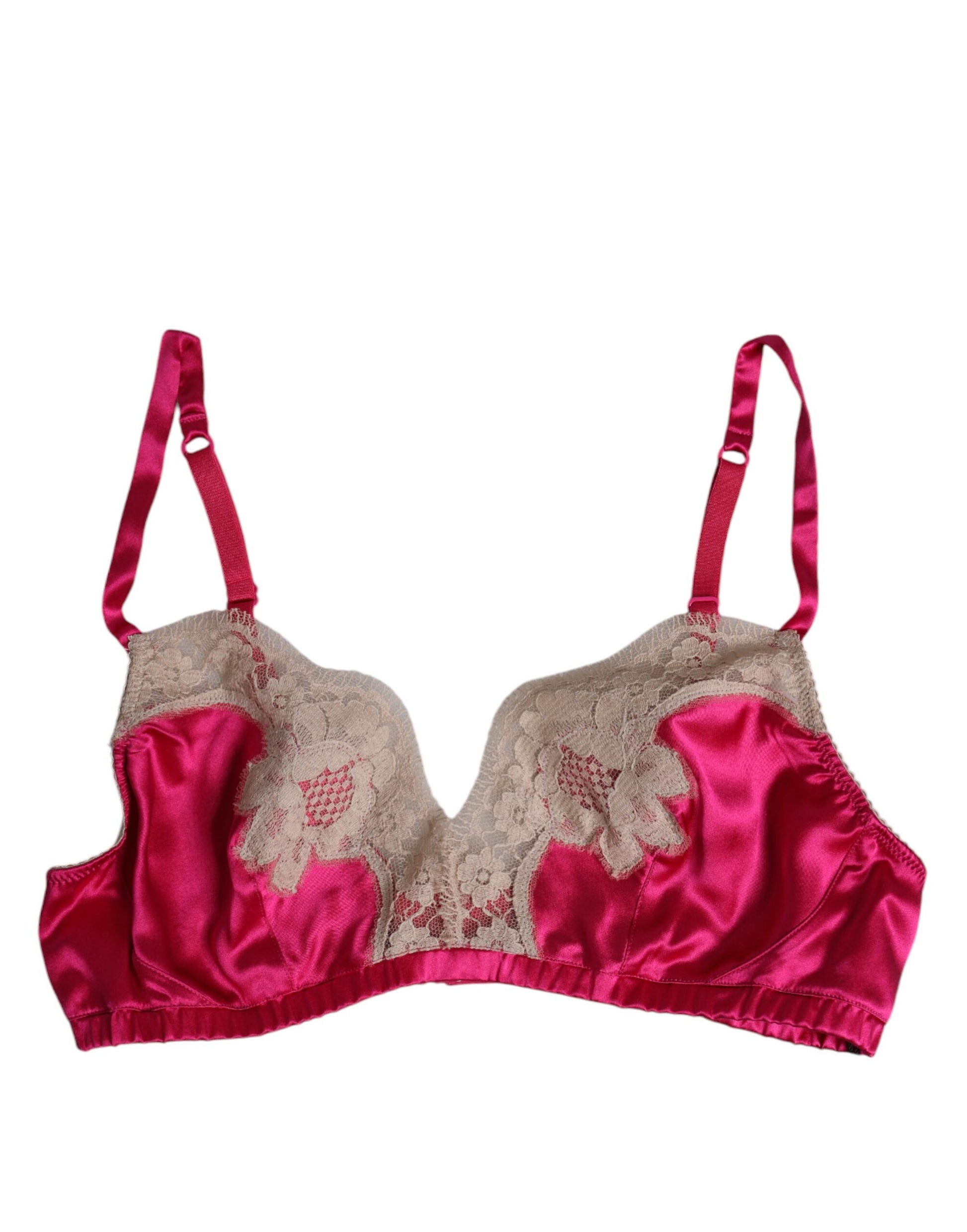 Dolce & Gabbana Magenta Floral Lace Silk Non Wire Bra Underwear Dolce & Gabbana
