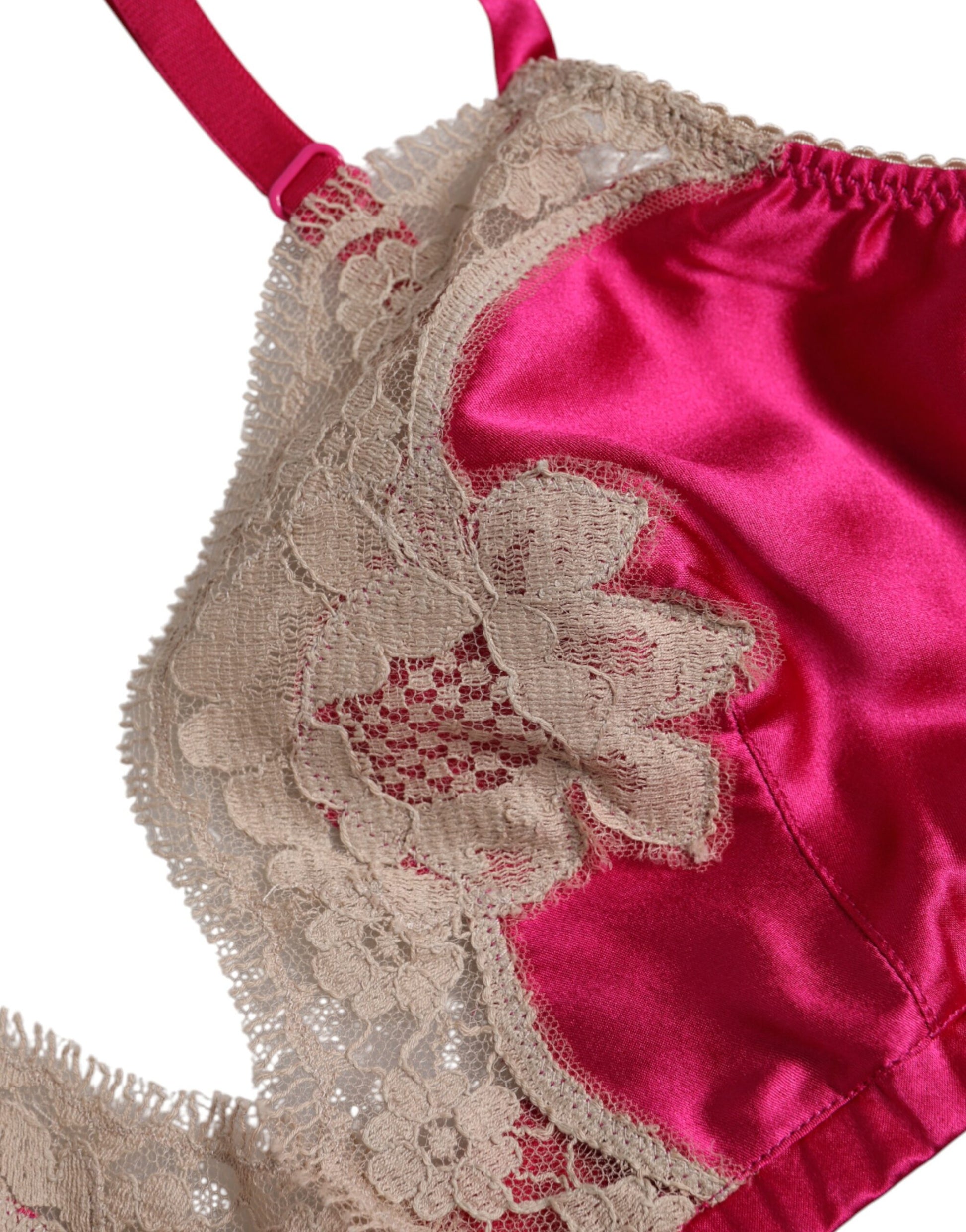 Dolce & Gabbana Magenta Floral Lace Silk Non Wire Bra Underwear Dolce & Gabbana