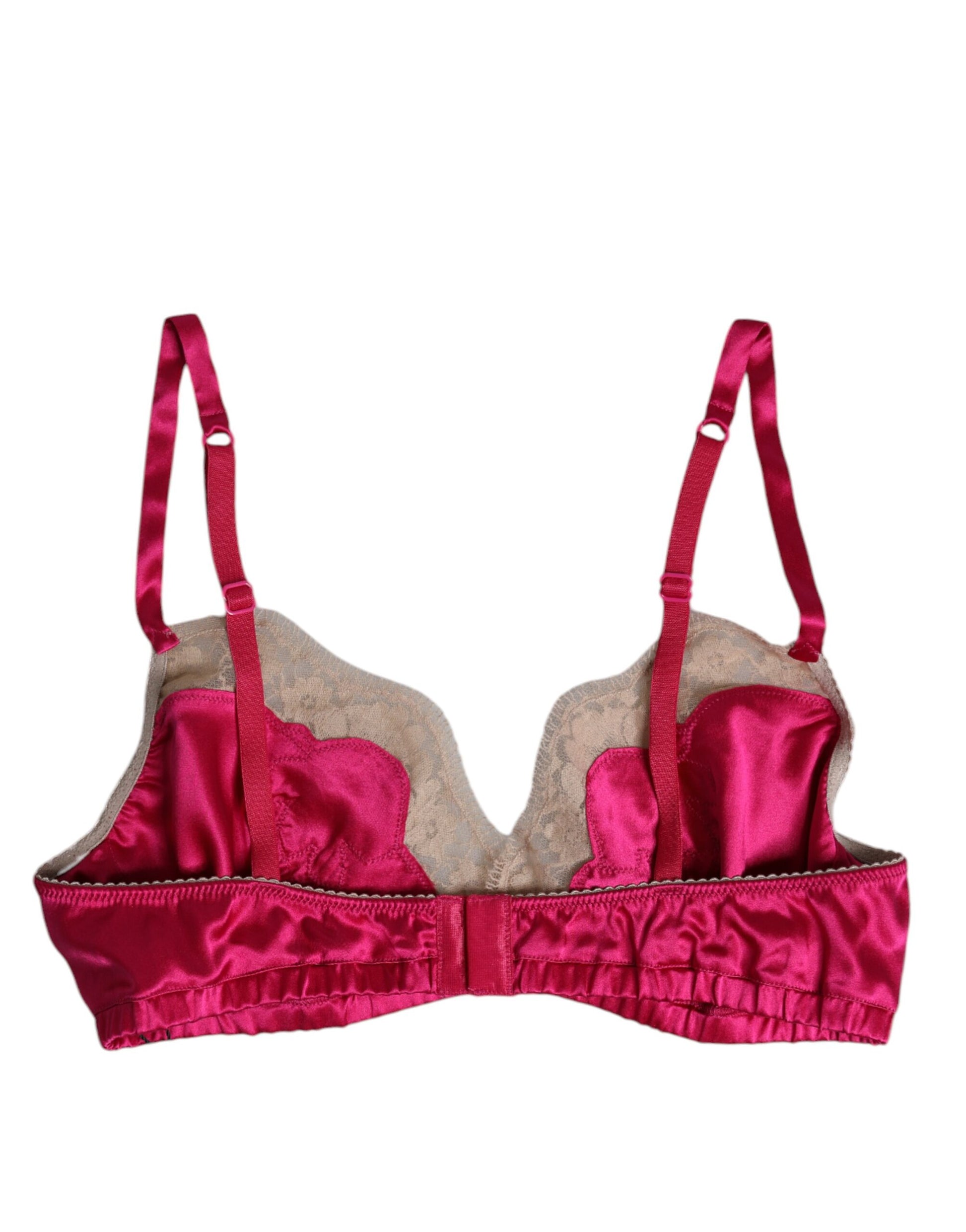 Dolce & Gabbana Magenta Floral Lace Silk Non Wire Bra Underwear Dolce & Gabbana