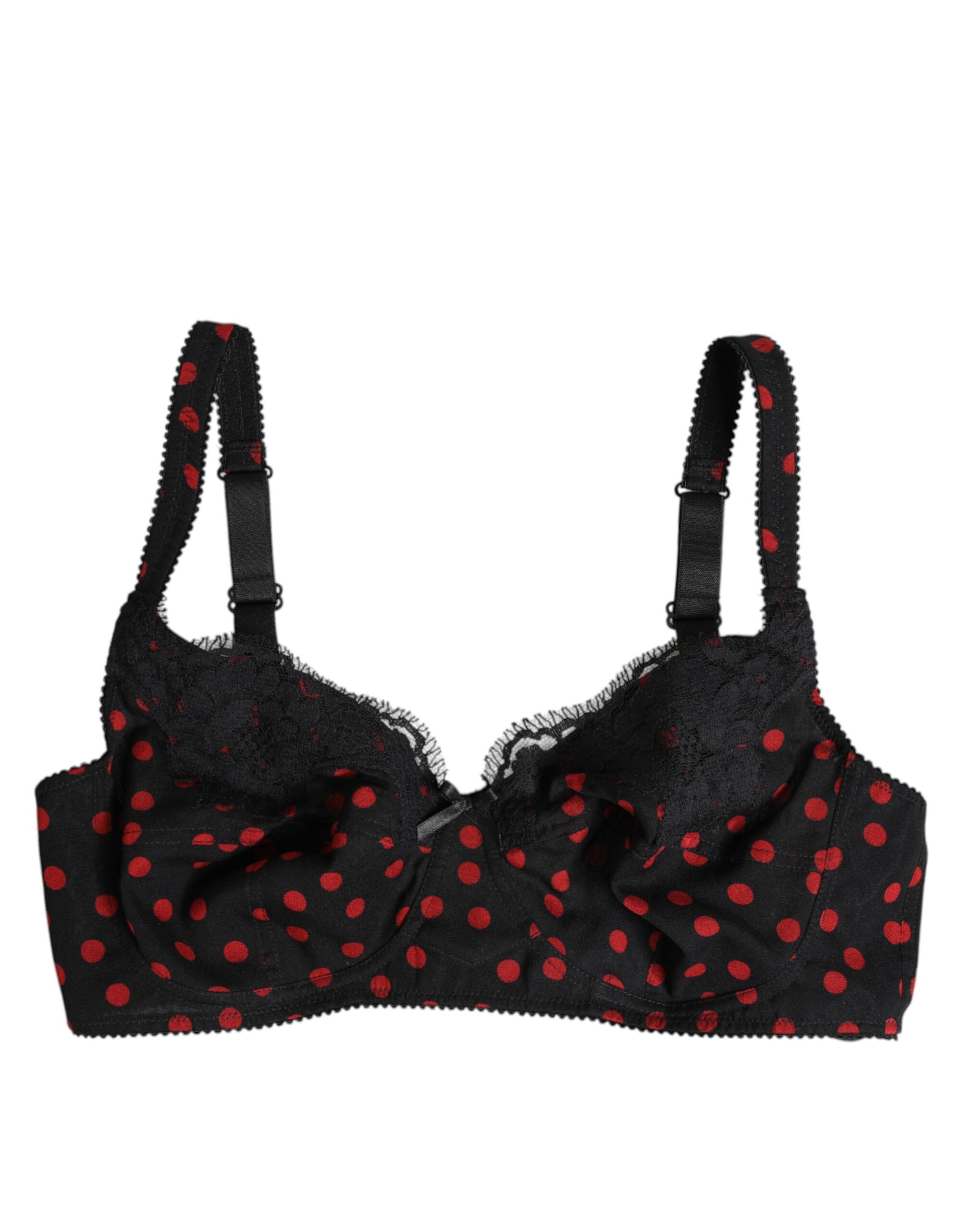 Dolce & Gabbana Black Red Polka Dot Underwired Balconette Underwear Dolce & Gabbana