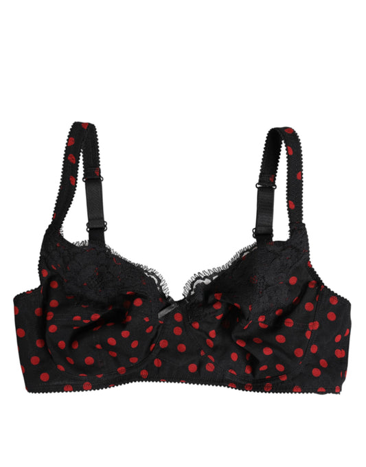 Dolce & Gabbana Black Red Polka Dot Underwired Balconette Underwear Dolce & Gabbana