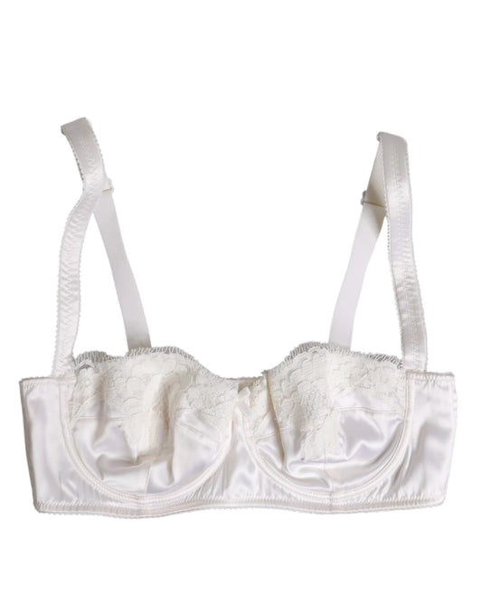 Dolce & Gabbana White Silk Underwired Balconette Bra Underwear Dolce & Gabbana