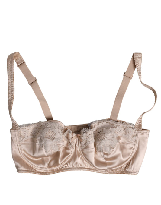 Dolce & Gabbana Biege Silk Underwired Balconette Bra Underwear Dolce & Gabbana