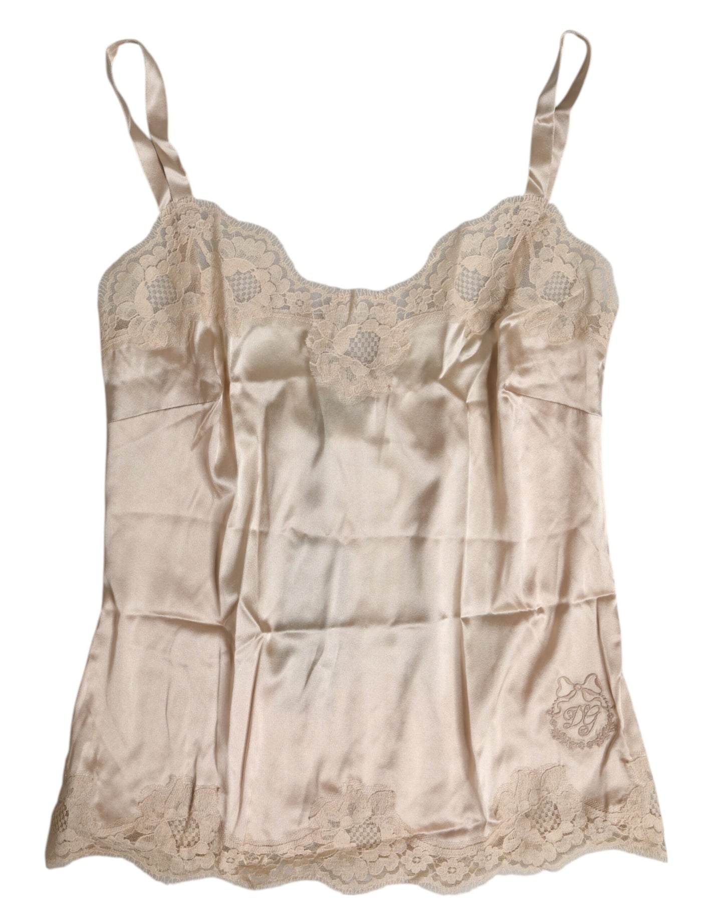 Dolce & Gabbana Beige Lace Silk Satin Tank Lingerie Underwear Dolce & Gabbana
