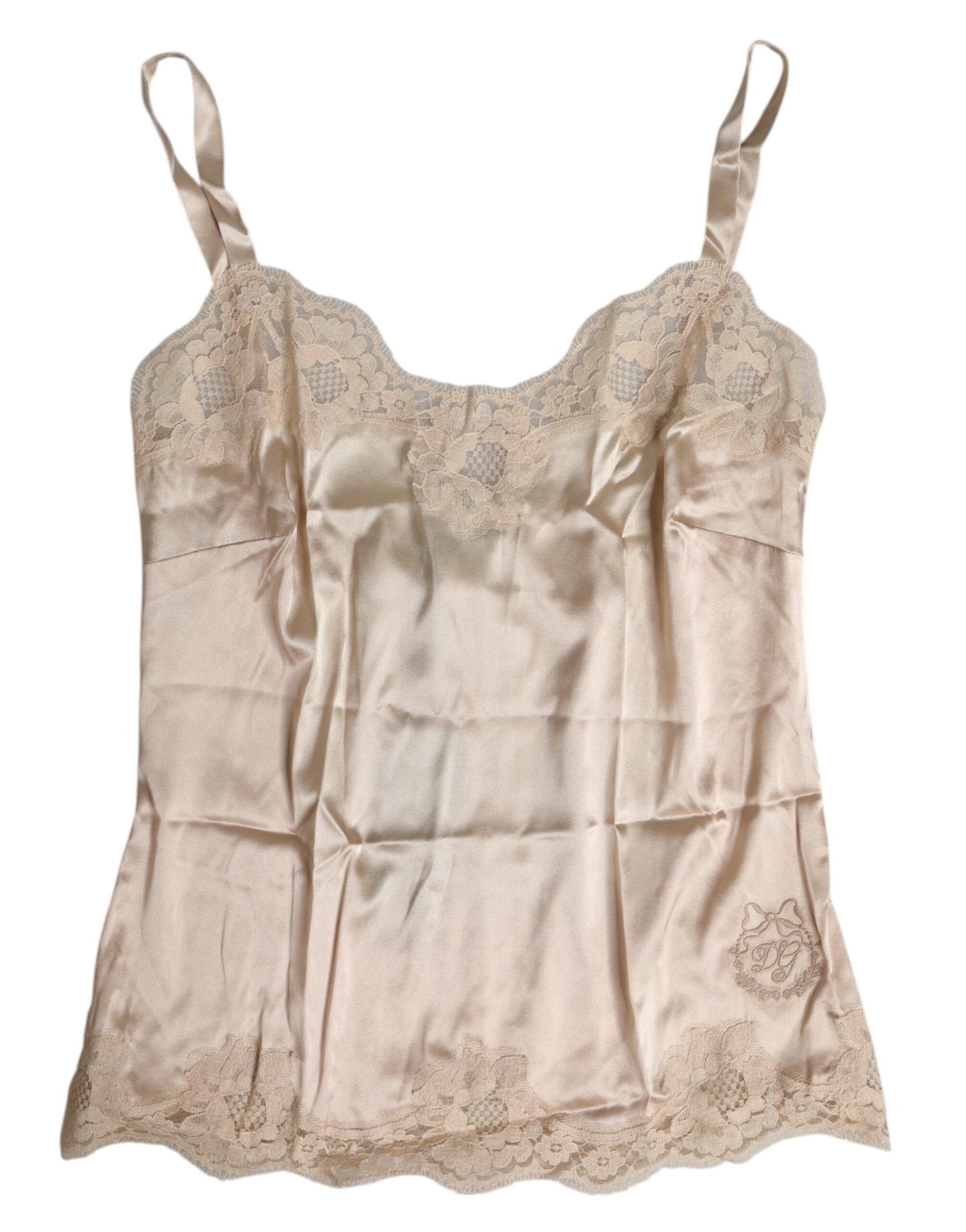 Dolce & Gabbana Beige Lace Silk Satin Tank Lingerie Underwear Dolce & Gabbana