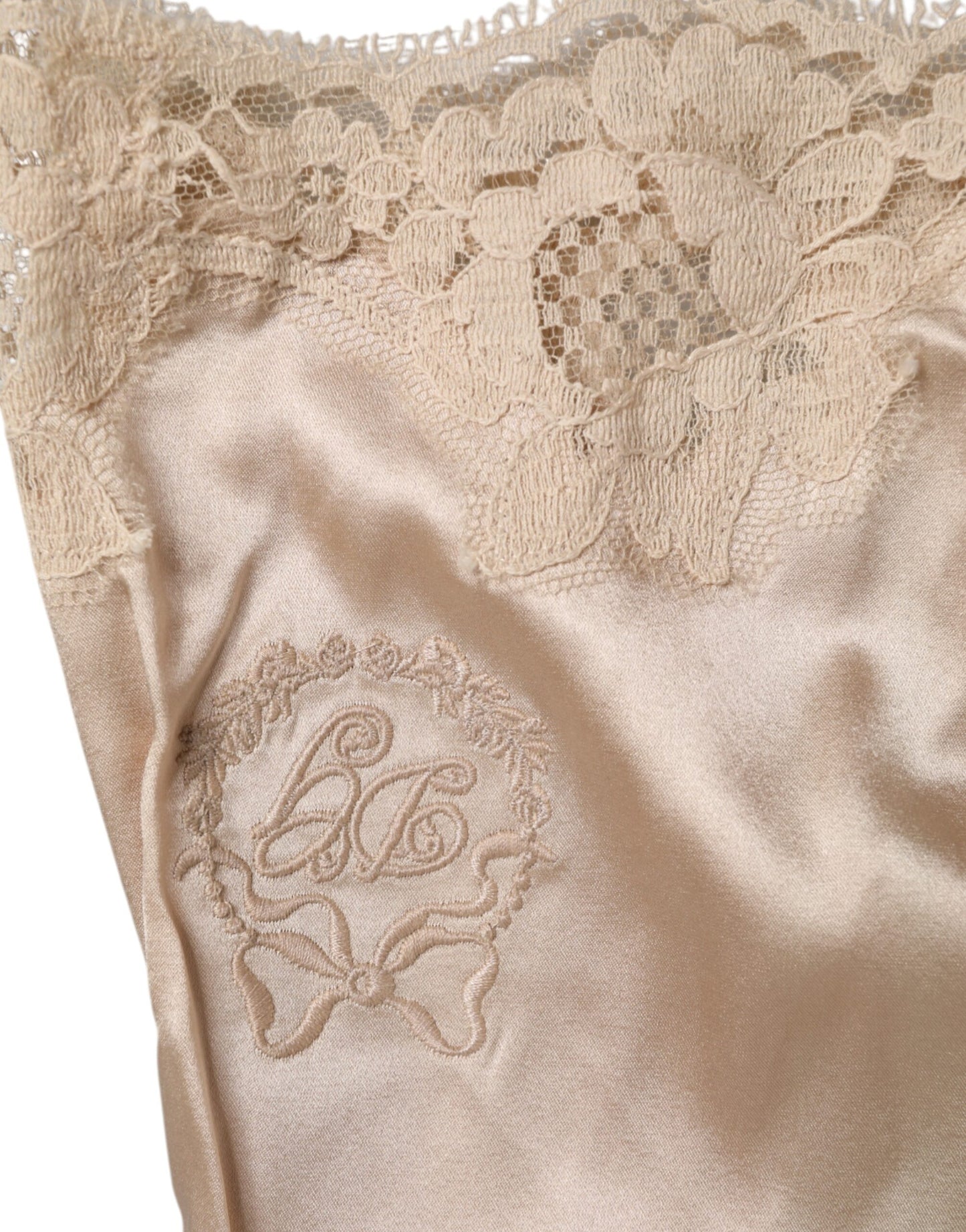 Dolce & Gabbana Beige Lace Silk Satin Tank Lingerie Underwear Dolce & Gabbana