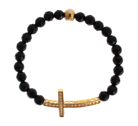 Nialaya Agate Stone Gold CZ Cross 925 Silver Bracelet Nialaya