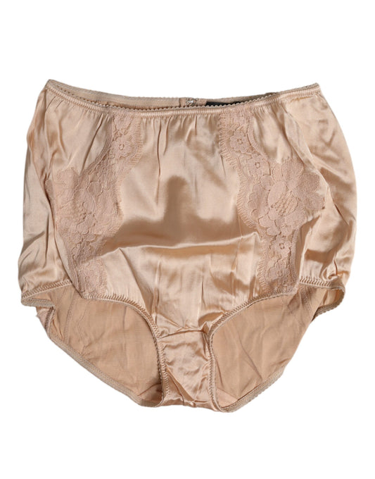 Dolce & Gabbana Beige Silk Lace High Waist Bikini Panty Underwear Dolce & Gabbana