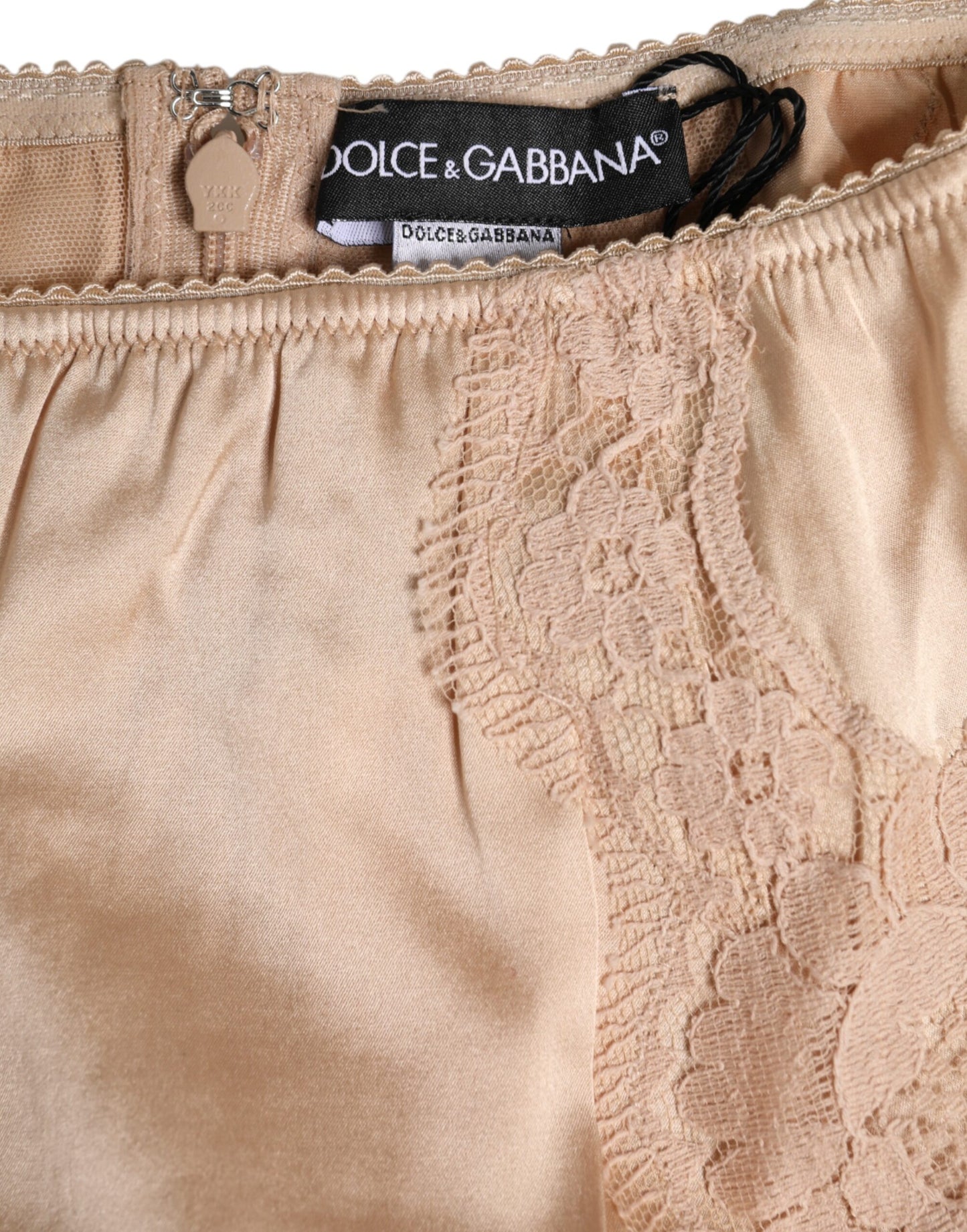 Dolce & Gabbana Beige Silk Lace High Waist Bikini Panty Underwear Dolce & Gabbana