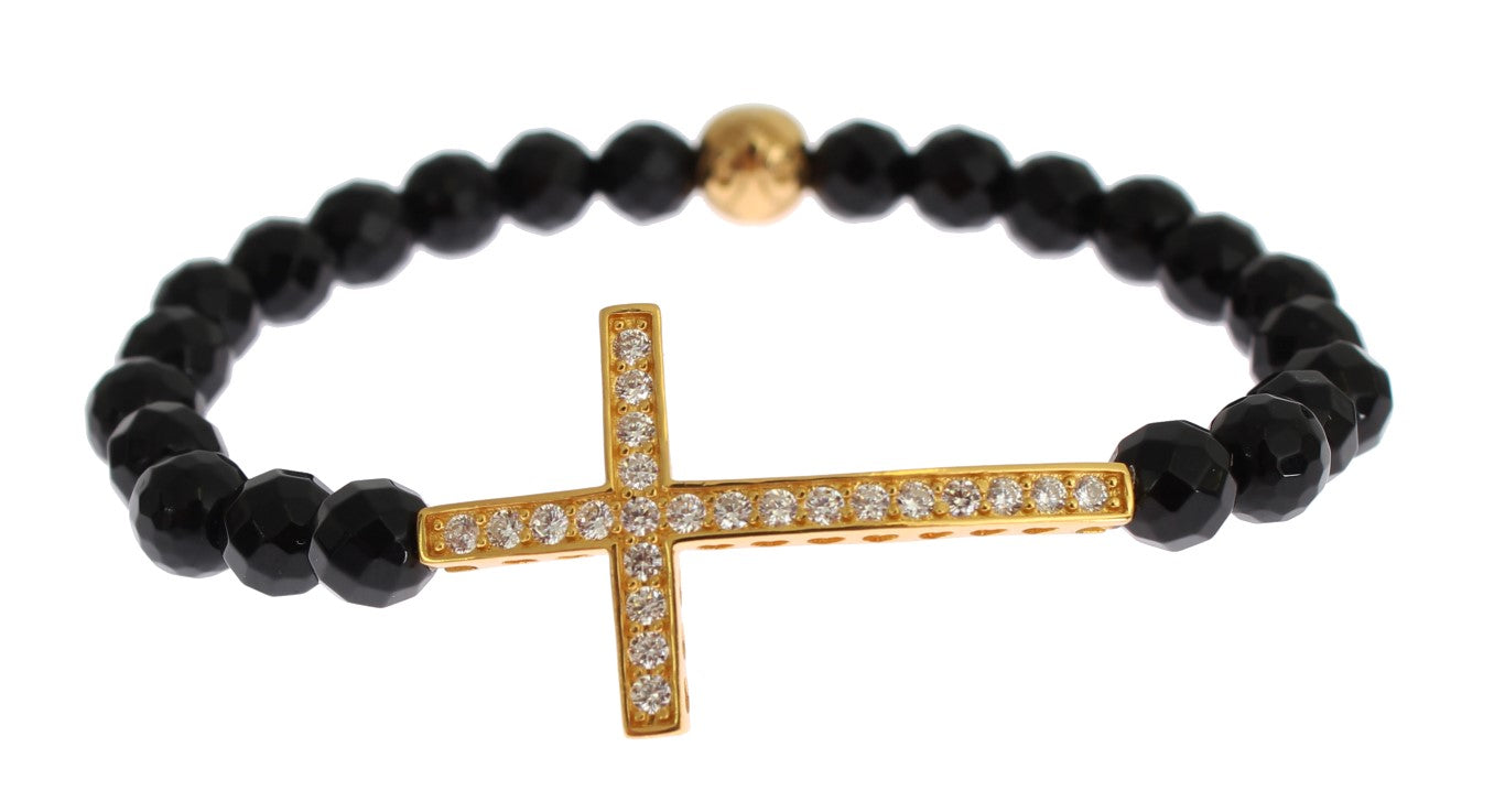 Nialaya Agate Stone Gold CZ Cross 925 Silver Bracelet Nialaya