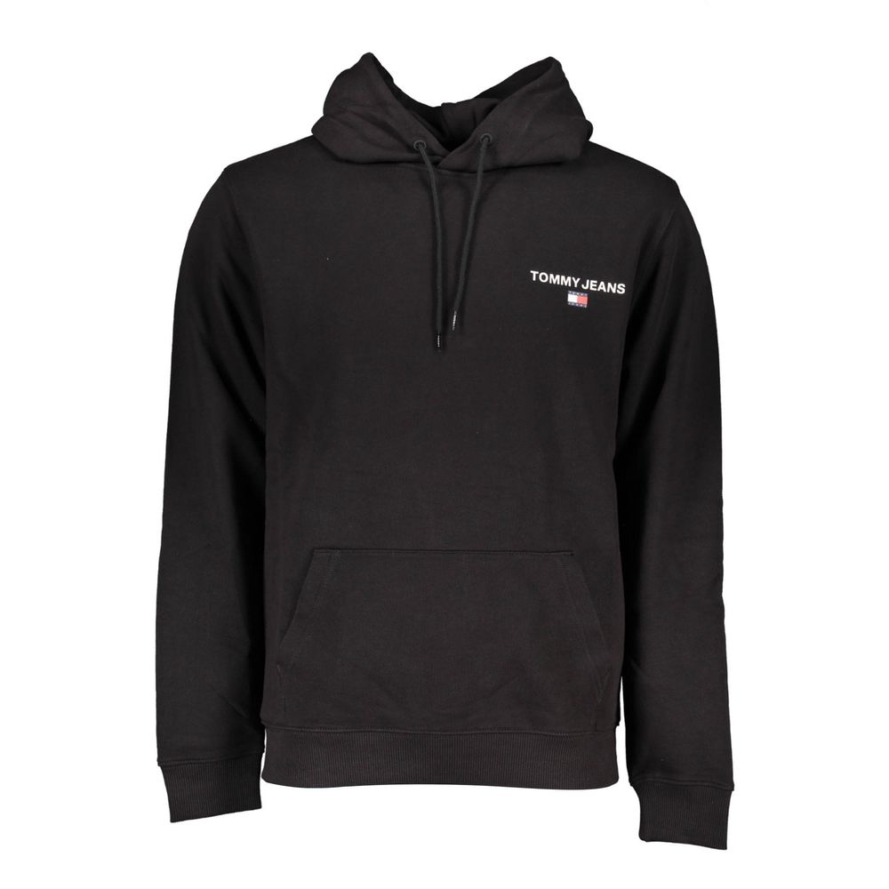 Tommy Hilfiger men's black cotton sweatshirt with logo detail and ribbed cuffs, casual and comfortable fashion piece.