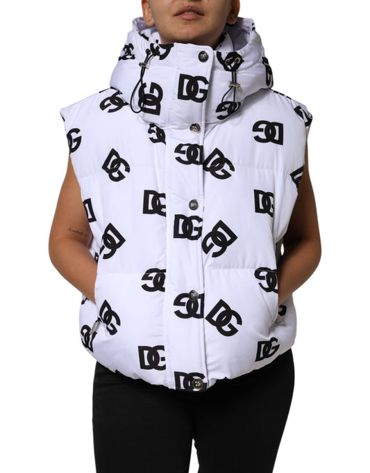 Dolce & Gabbana White Black DG Mania Polyester Puffer Jacket Dolce & Gabbana