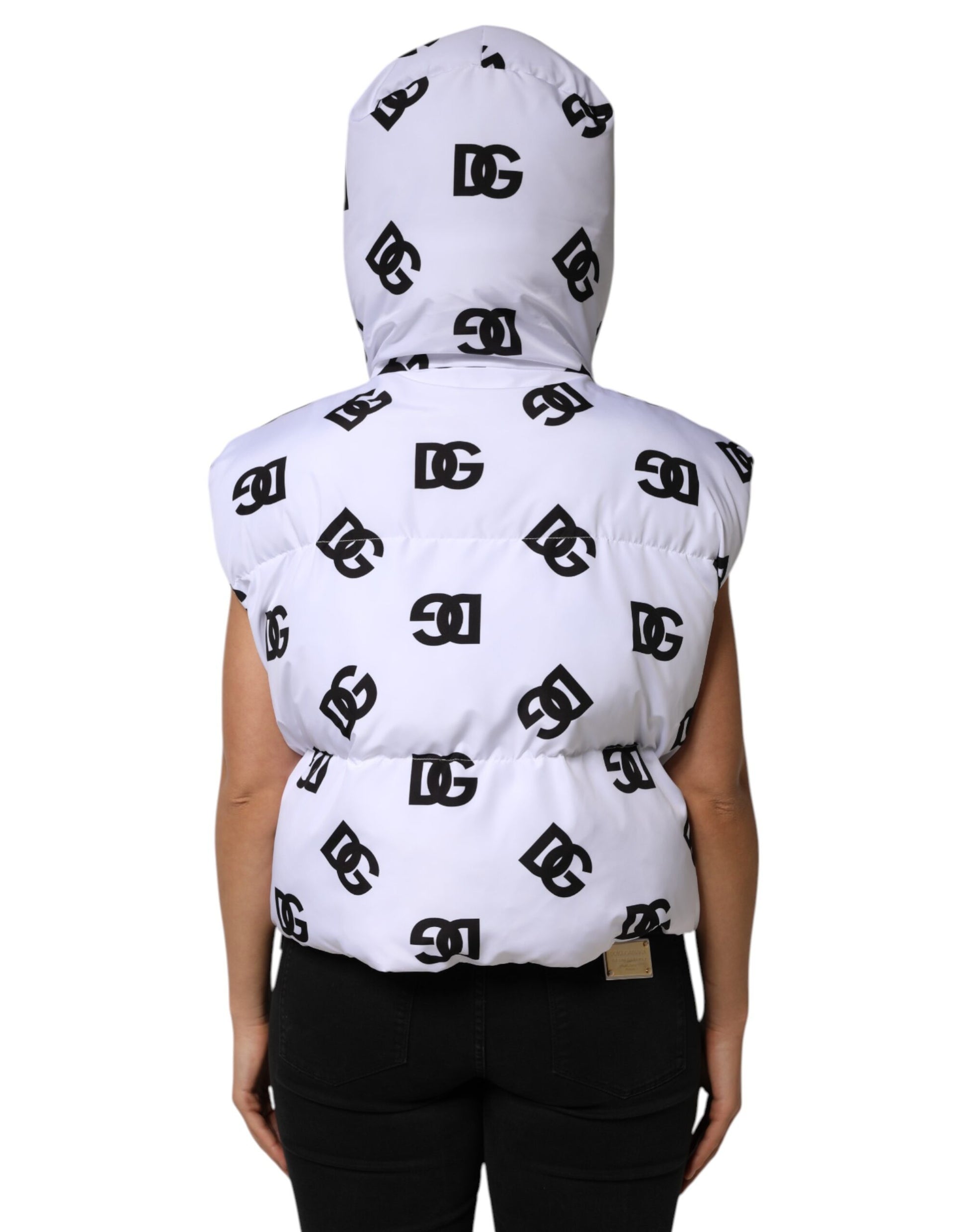 Dolce & Gabbana White Black DG Mania Polyester Puffer Jacket Dolce & Gabbana
