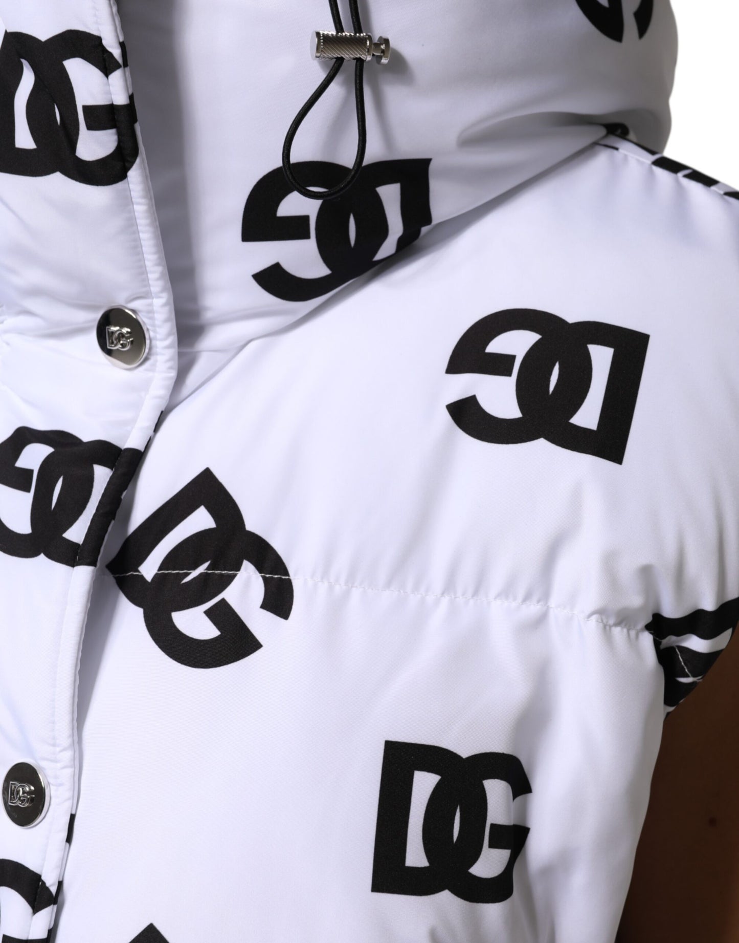Dolce & Gabbana White Black DG Mania Polyester Puffer Jacket Dolce & Gabbana