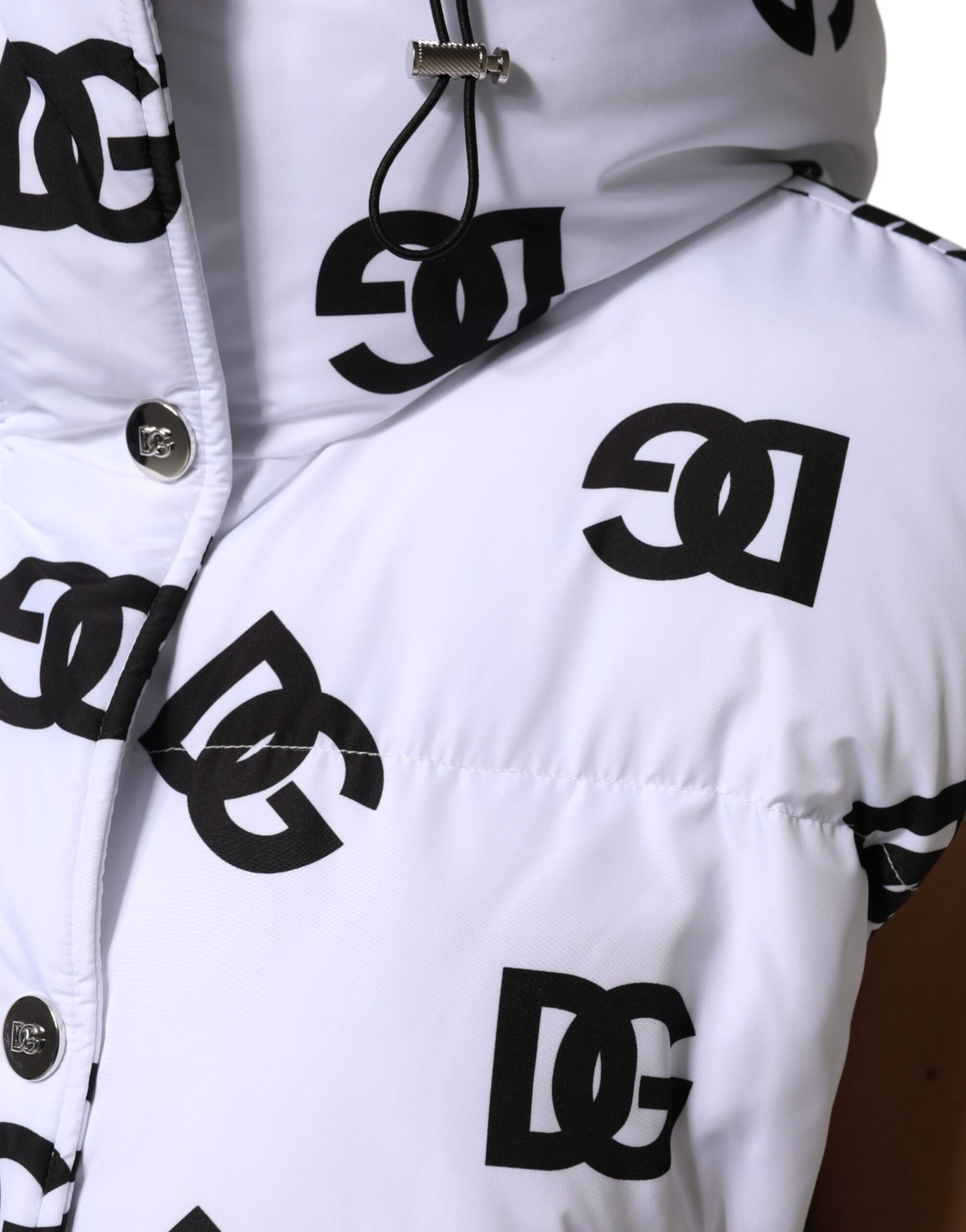Dolce & Gabbana White Black DG Mania Polyester Puffer Jacket Dolce & Gabbana