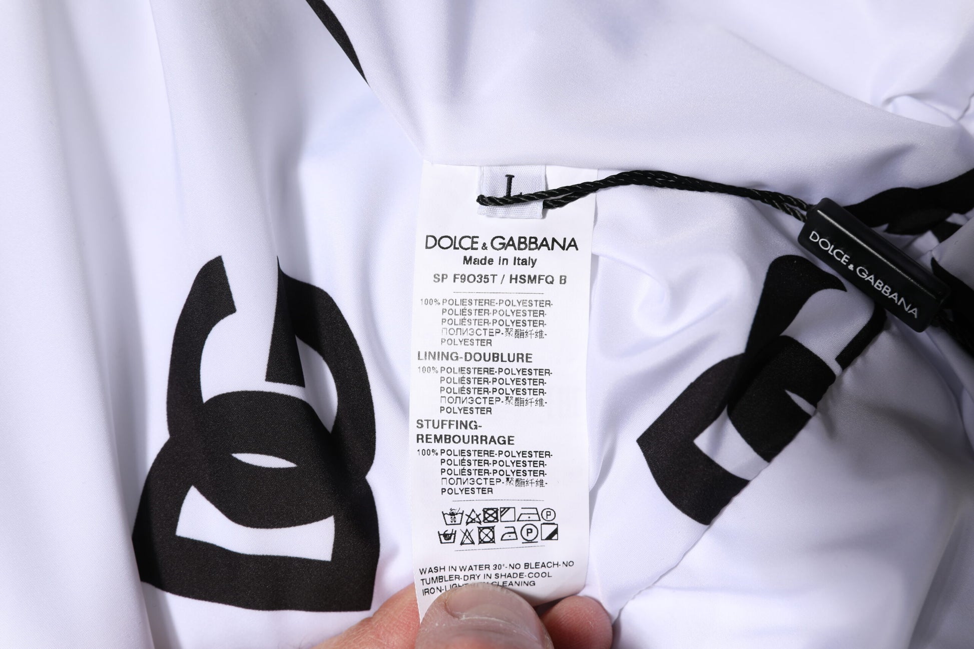 Dolce & Gabbana White Black DG Mania Polyester Puffer Jacket Dolce & Gabbana