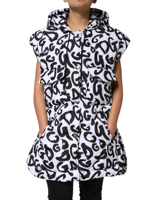 Dolce & Gabbana White DG Mania Hooded Sleeveless Puffer Jacket Dolce & Gabbana