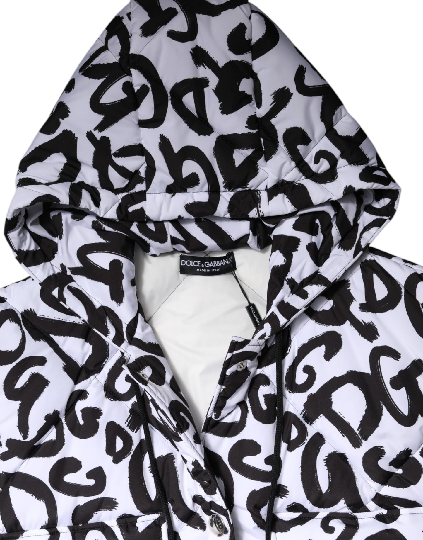 Dolce & Gabbana White DG Mania Hooded Sleeveless Puffer Jacket Dolce & Gabbana