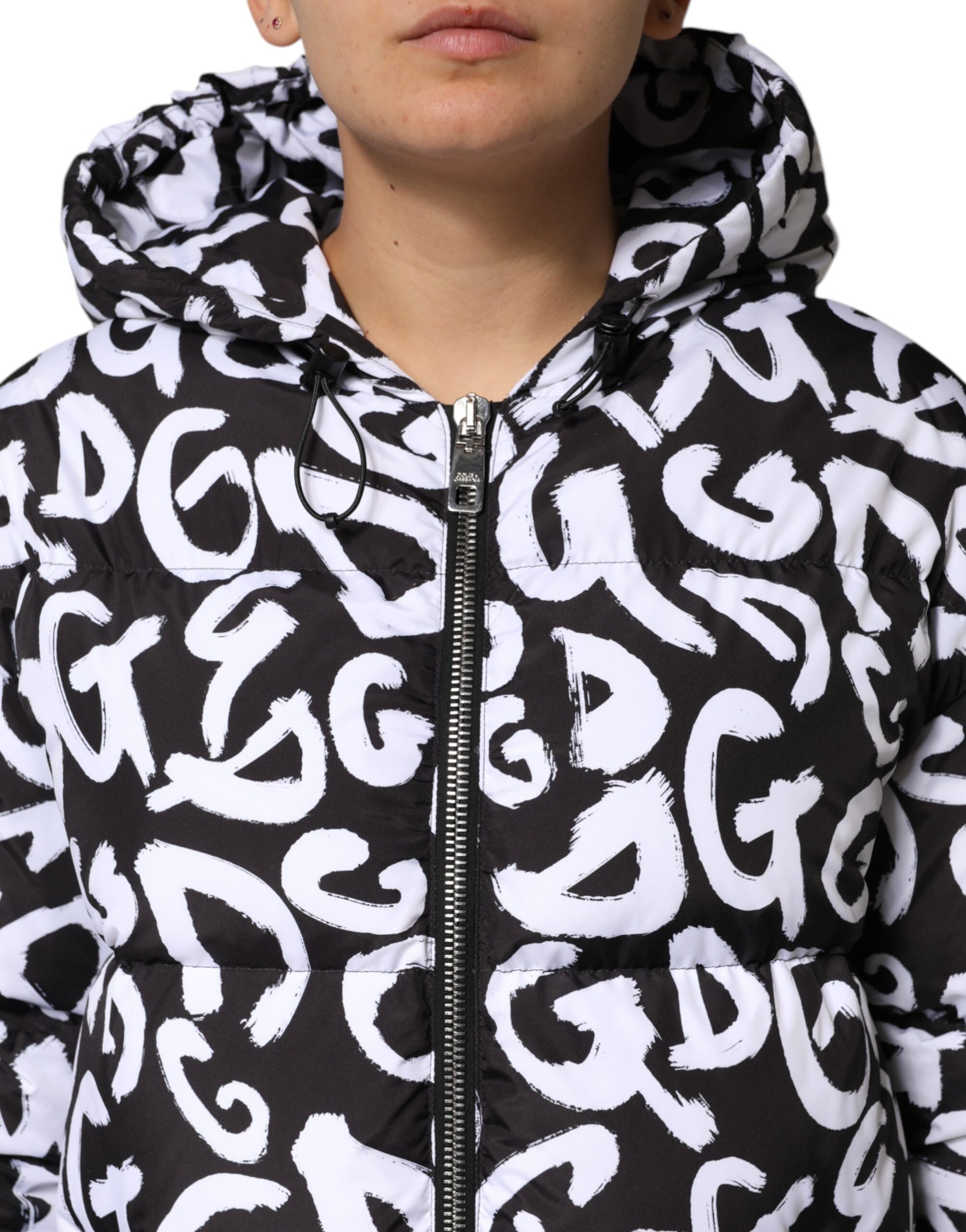 Dolce & Gabbana Black White DG Mania Hooded Long Coat Jacket Dolce & Gabbana