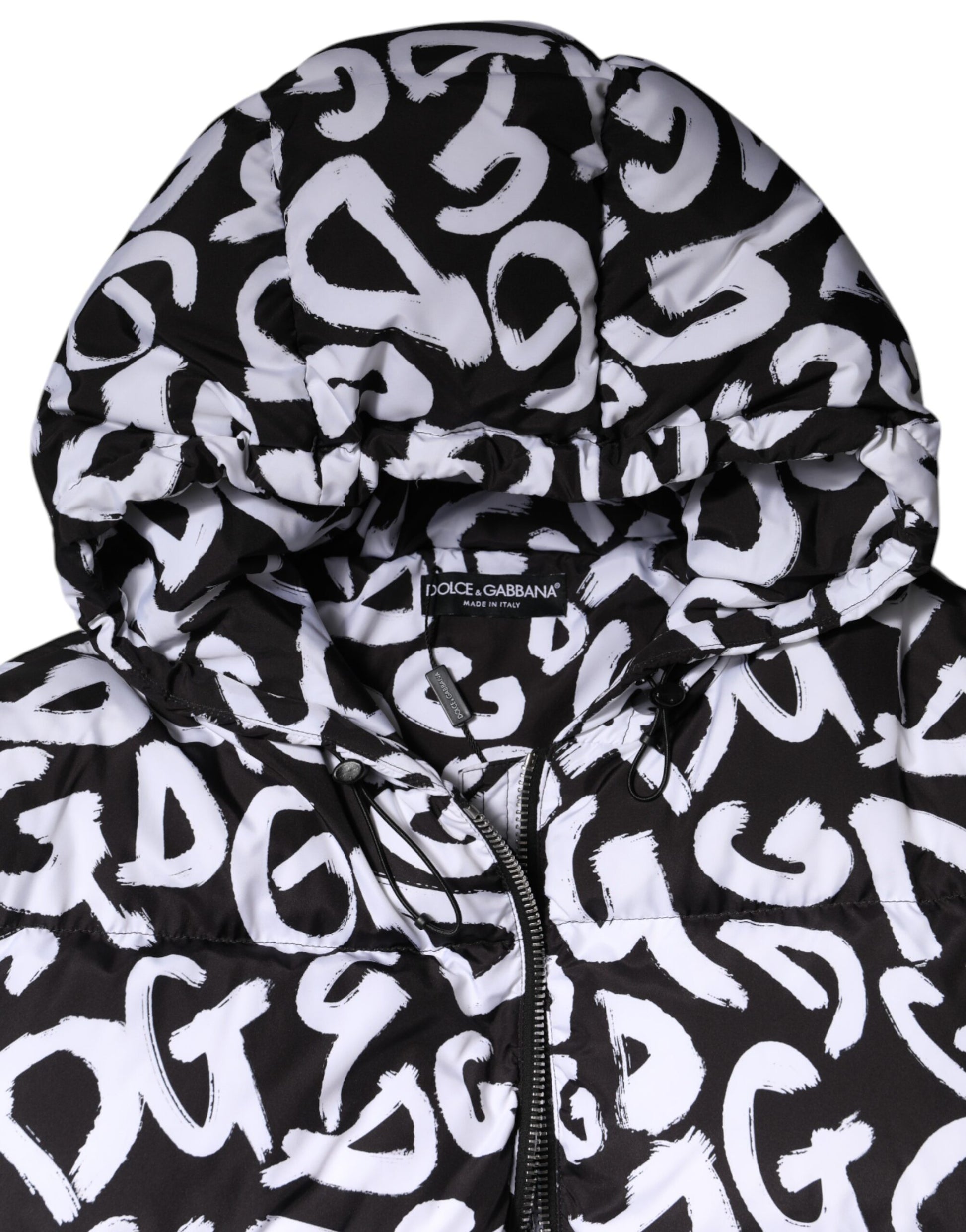 Dolce & Gabbana Black White DG Mania Hooded Long Coat Jacket Dolce & Gabbana